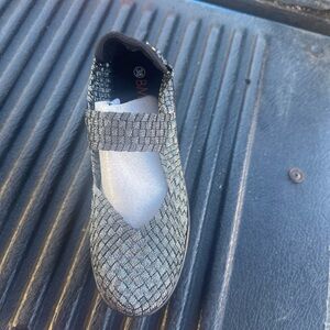 Bernie Mev Mary Jane Slip-On Shoe in Metallic Silver/Black New MSRP $70-$150